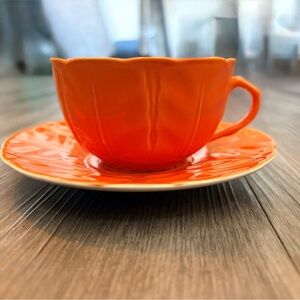 Anthropologie Vibrant Orange Teacup and Saucer Set